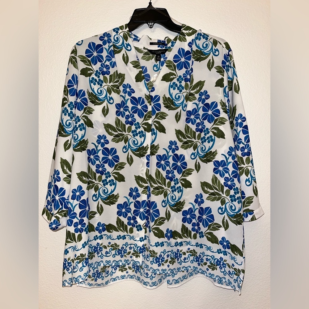Investments Blue and Green Floral Blouse